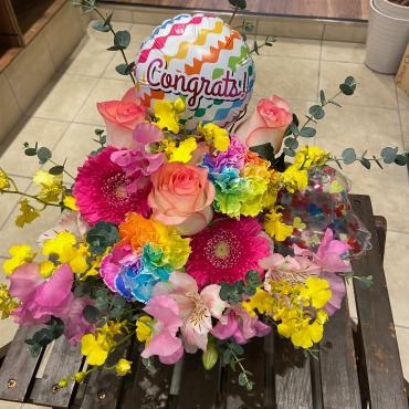 出産お祝い、花+バルーン・アレンジメントご注文ありがとうございました。｜「銀座ニューフラワー」　（東京都中央区の花キューピット加盟店 花屋）のブログ