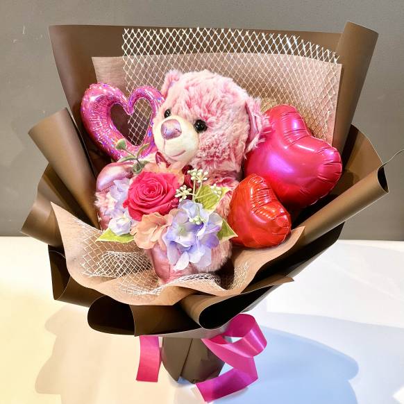  くまちゃんバルーンブーケ　ピンクピンク【P-257】