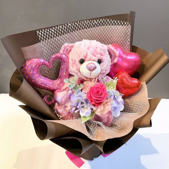  くまちゃんバルーンブーケ　ピンクピンク【P-257】